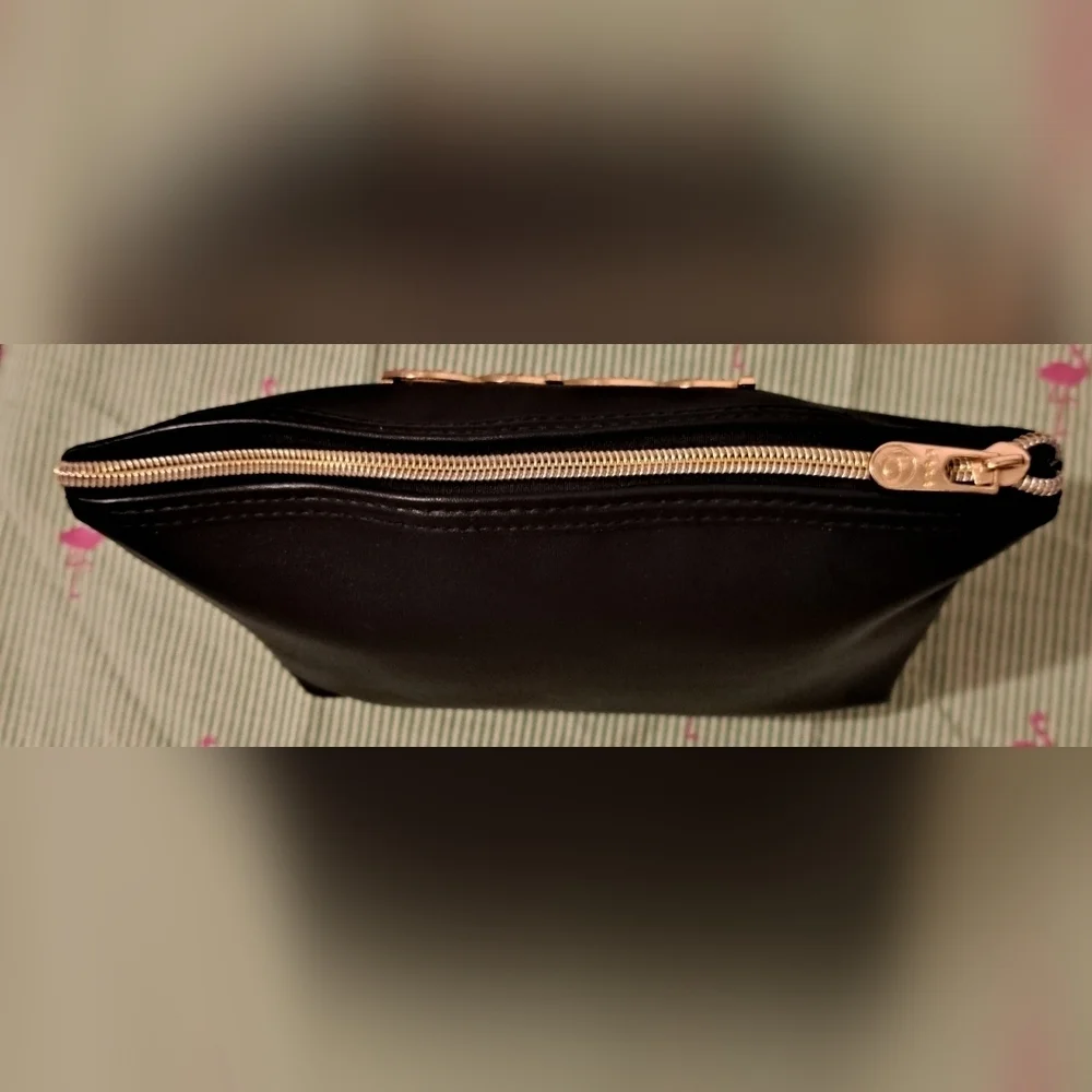 EUC Vintage Y2K Bebe Black Bling Vegan Travel Makeup Beauty Cosmetic Pouch Bag